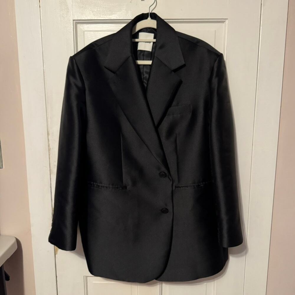 Sandro Black Shiny Satin Oversized Suit Jacket Size 1/Small/EU 36/US 4